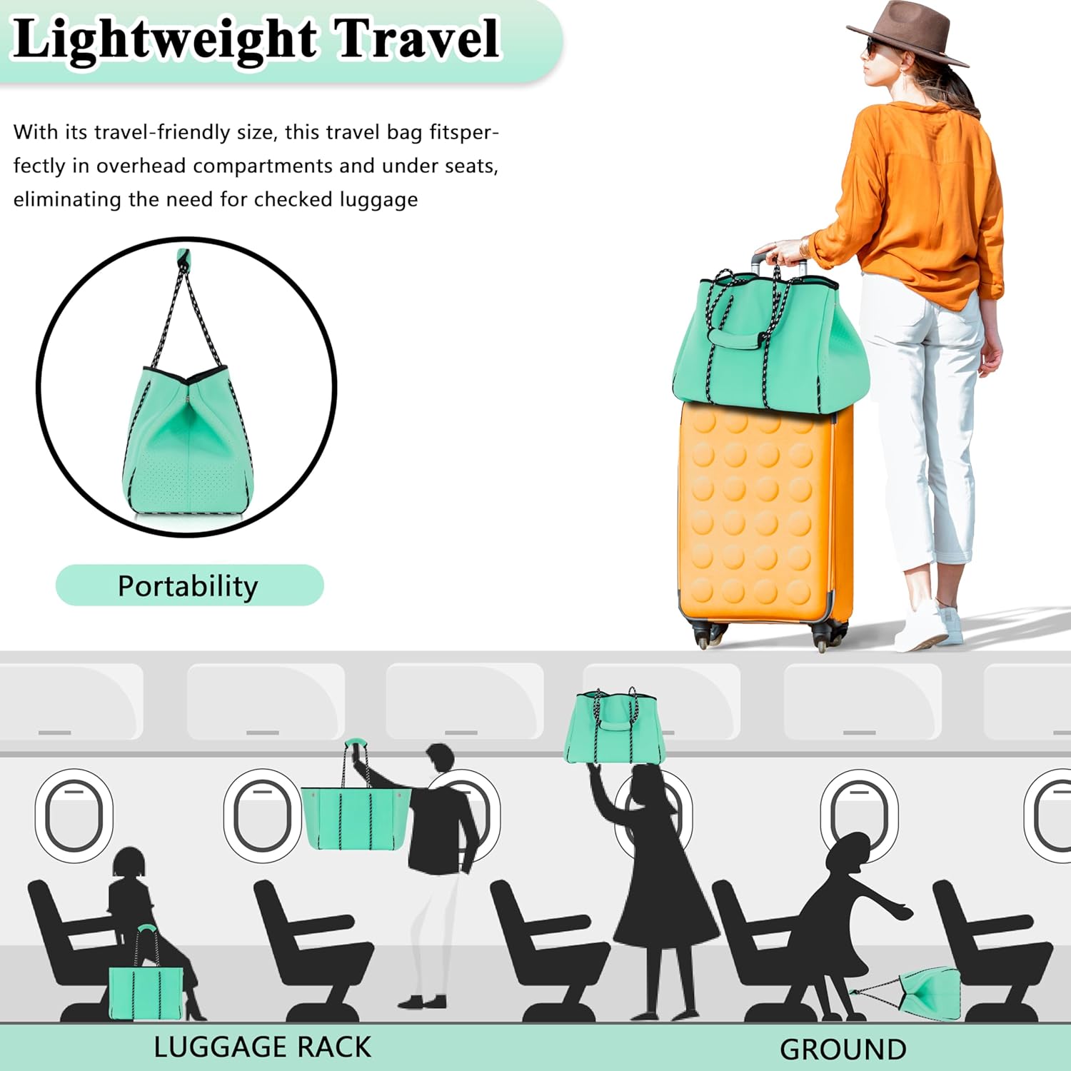 Neoprene Bag Large Multipurpose Beach Bag Neoprene Tote Bag Stylish Gym Women Shoulder Bag With Small Purse - Image 2