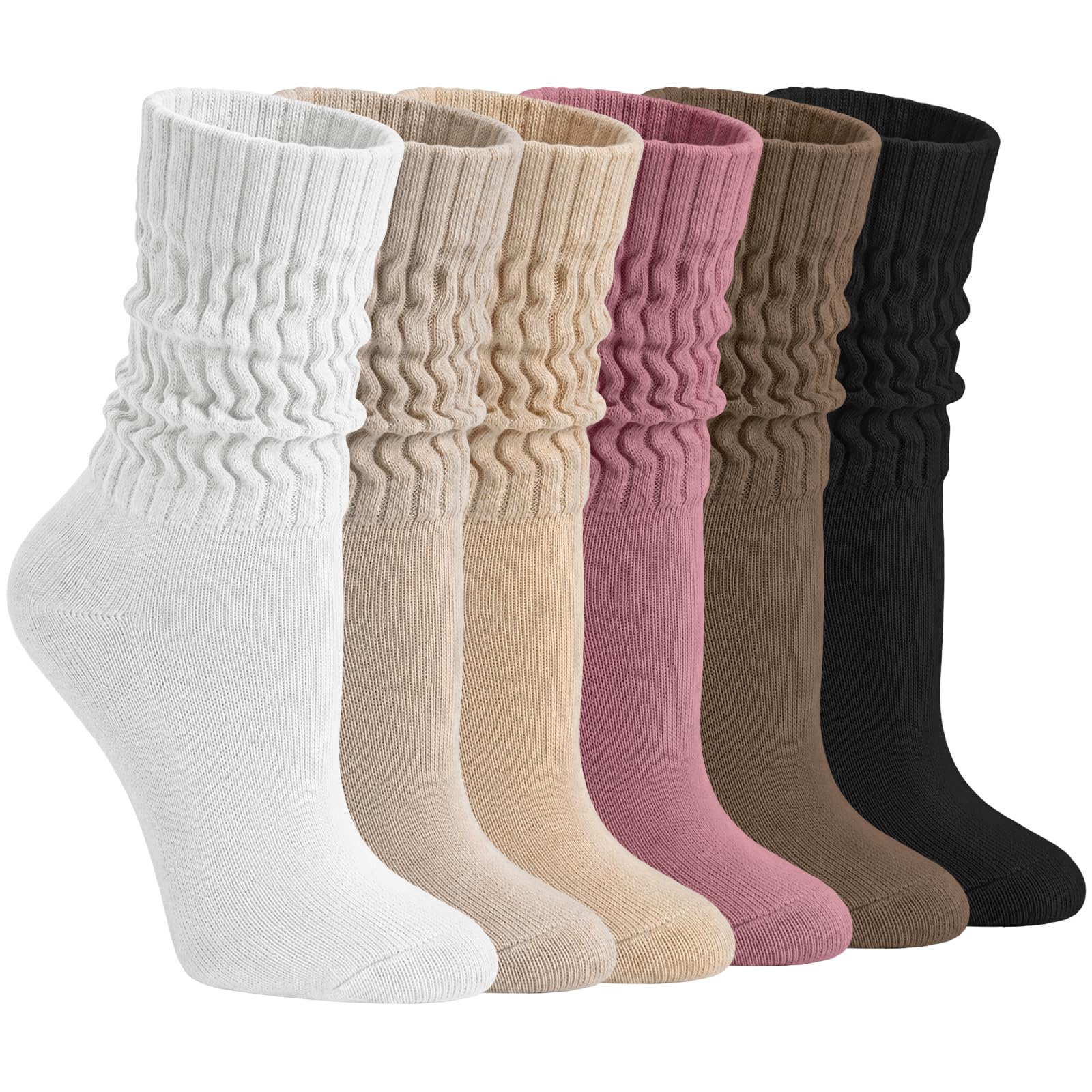 Chalier 6 Pairs Slouchy Socks for Women Soft Cotton Scrunch Socks