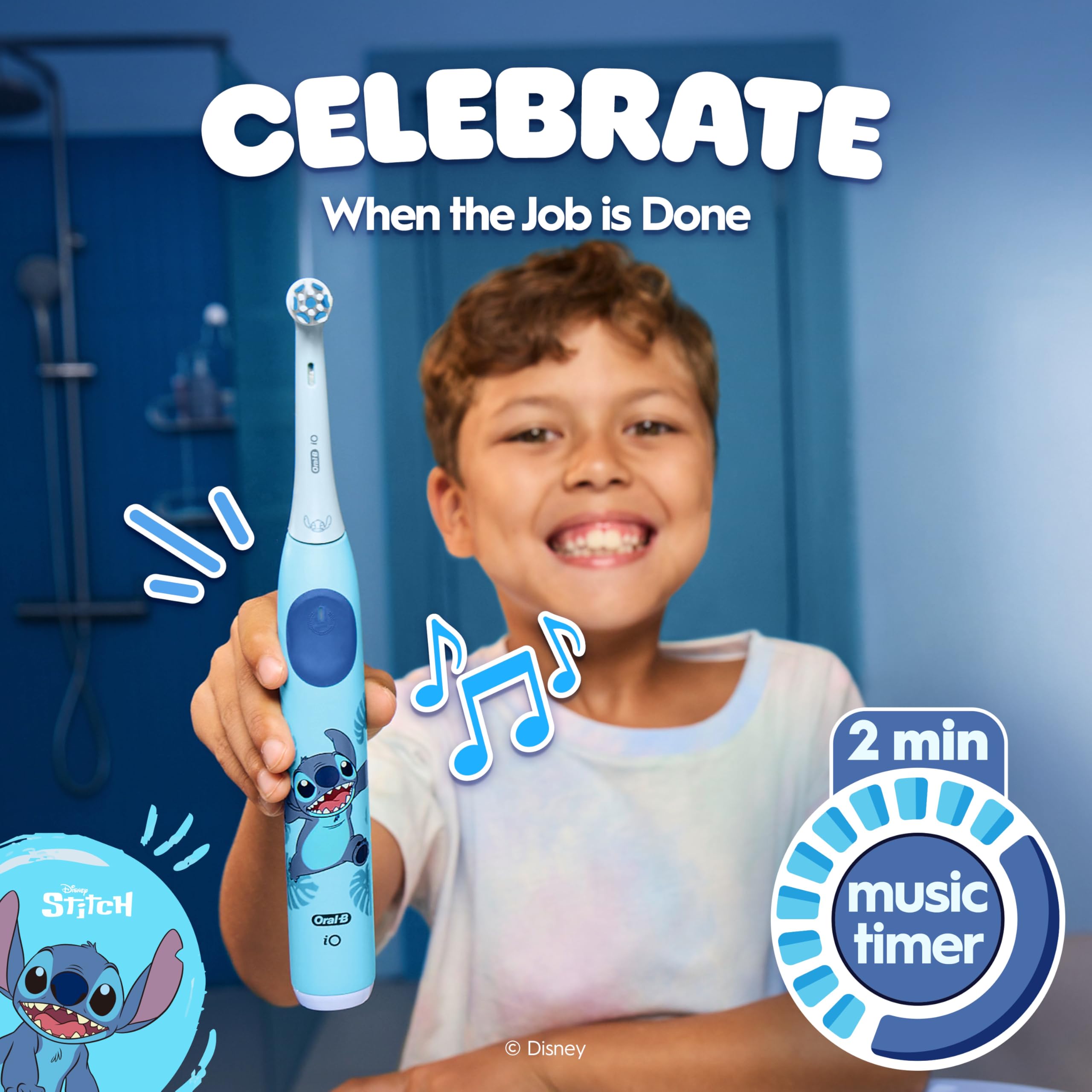Oral-B iO Kids Limited - Spazzolino da denti elettrico ricaricabile, Stitch - Sensore automatico di pressione - 3 impostazioni di pulizia - Timer musicale - Durata della batteria 28 giorni - Custodia