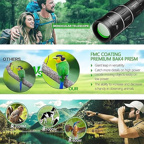 Miniatura 3 de Telescopio monocular portátil  Prisma de alta potencia de 16 x 52 monoculares compactos para adultos y niños  Alcance monocular HD para senderismo,