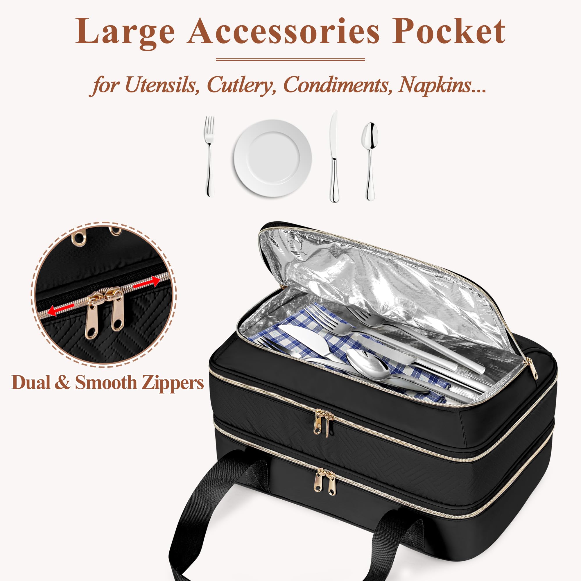 Trasportatore di casseruola isolato per alimenti caldi o freddi, borsa per bagagli per lasagne | Borsa termica per scaldavivande a due piani adatta a pirofile da 22,9 x 33 cm, borsa termica per picnic