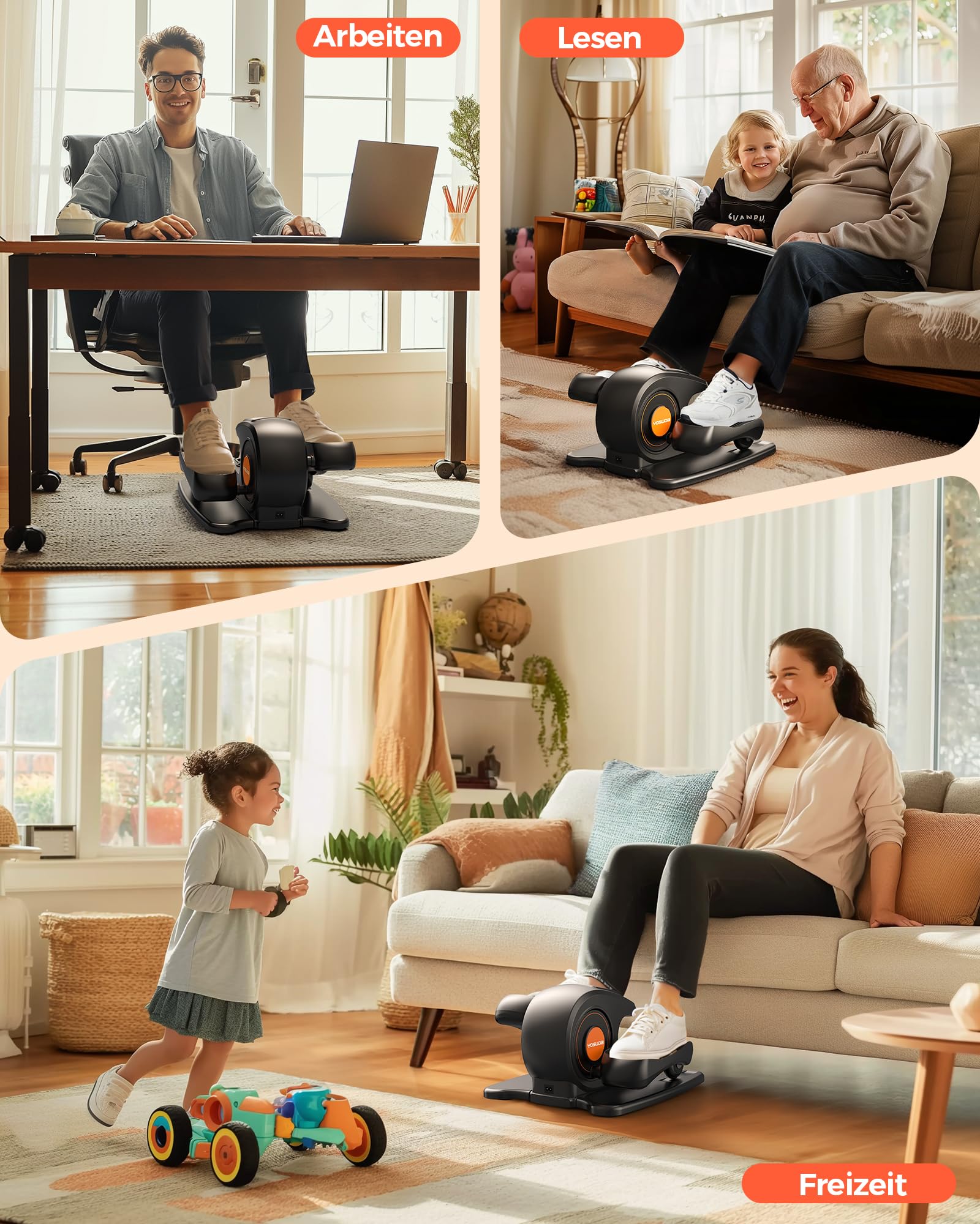 YOSUDA 2026 Neu Ellipsentrainer für zuhause, 3D-Fußmassage, 10 Geschwindigkeiten, Plug & Play, flüsterleise. Ideal für Senioren & Büro – Mini Elektrischer Crosstrainer, untertisch Ellipsentrainer