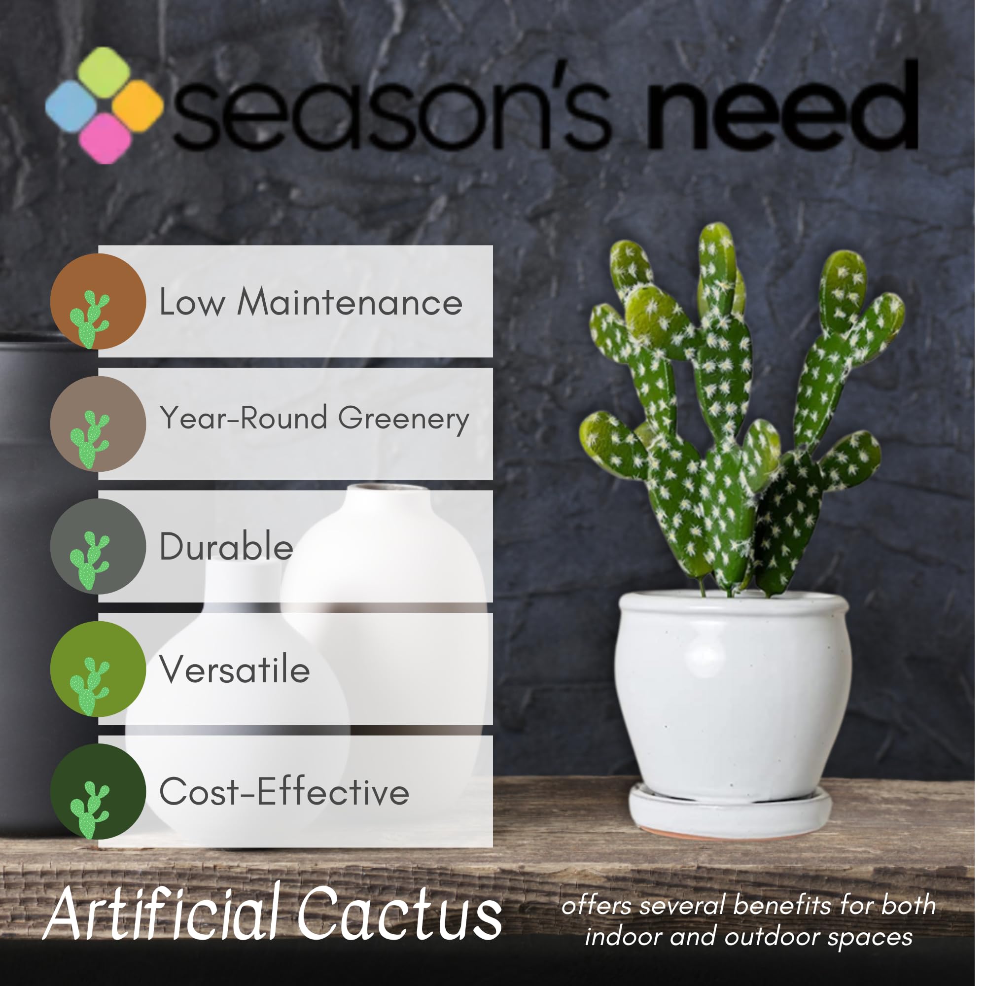 Amazon｜Season's Need 人工サボテン 人工植物 11インチ 鉢なし人工