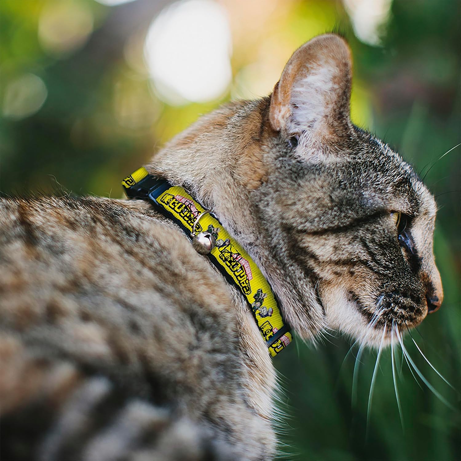 My Hero Academia Breakaway Cat Collar | My Hero Academia Character Trio Pose and Title Logo Yellow Durable Adjustable Bell ID Tag Ring