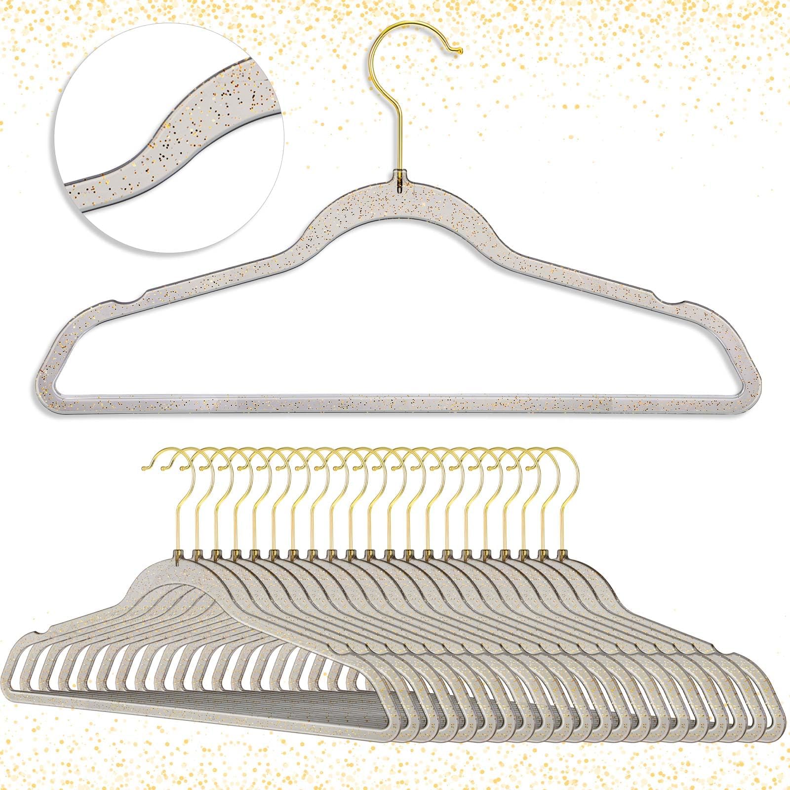 Roshtia 100 Pcs Clear Acrylic Hangers Plastic Glitter Coat