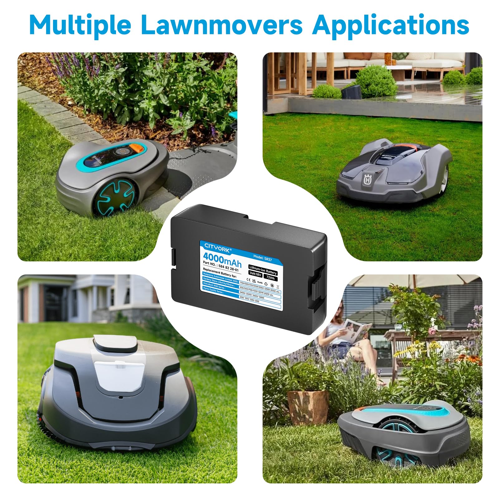 18V/4000mAh Cortacésped Batería para Husqvarna Automower Limited Edition 2020 115H 305 310 315 315X(años 2020-2022), para Gardena Sileno City/Life/Minimo: 250/500/ 750/1000 (años 2019-2023)