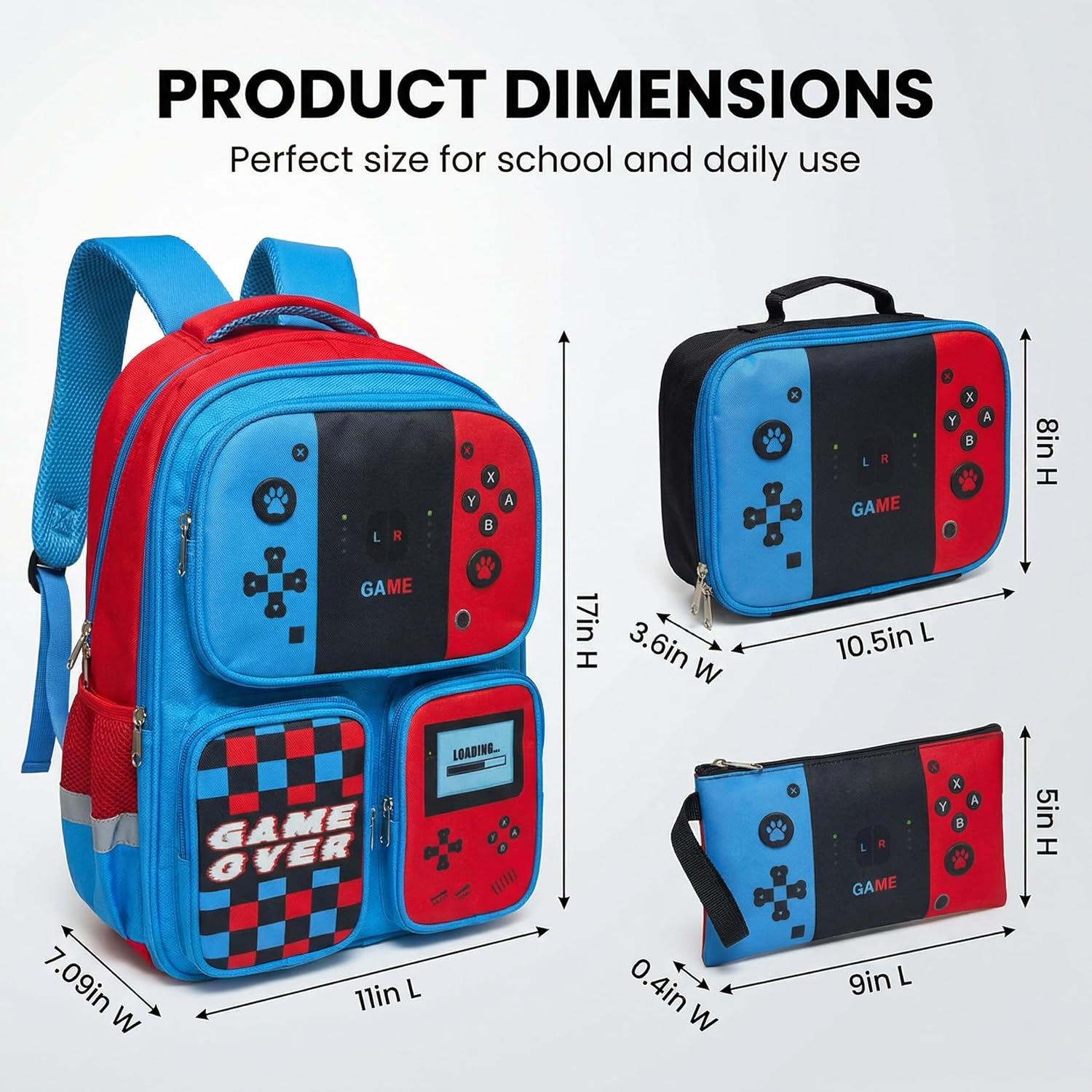 School Backpack Boys 3pcs Insulated Lunch