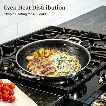 DELUXE Hybrid Ceramic Nonstick 14-Inch Frying Pan with Stainless Steel Lid, Dual Stay-Cool Handles, Dishwasher-Safe, Induction Ready, Compatible with All Cooktops