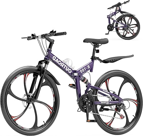 Miniatura 15 de Betterland Bicicleta de montaña de 26 pulgadas, bicicletas plegables de suspensión completa de 21 velocidades, freno de disco dual, marco de acero