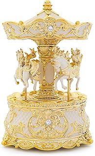 Carousel Music Box Gold & Ivory 8.7" Rotate Christmas Music Box for Kids & Adults, Classic Wind up Cylinder Music Box Birthday Gifts for Women Girls Mom, Carousel Horse Musical Lantern Home Room Decor