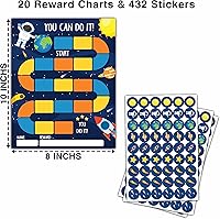 Vista 2 de Tabla de recompensas temáticas de astronautas del espacio exterior, 20 tablas de comportamiento para niños con 432 calcomanías redondas, tabla