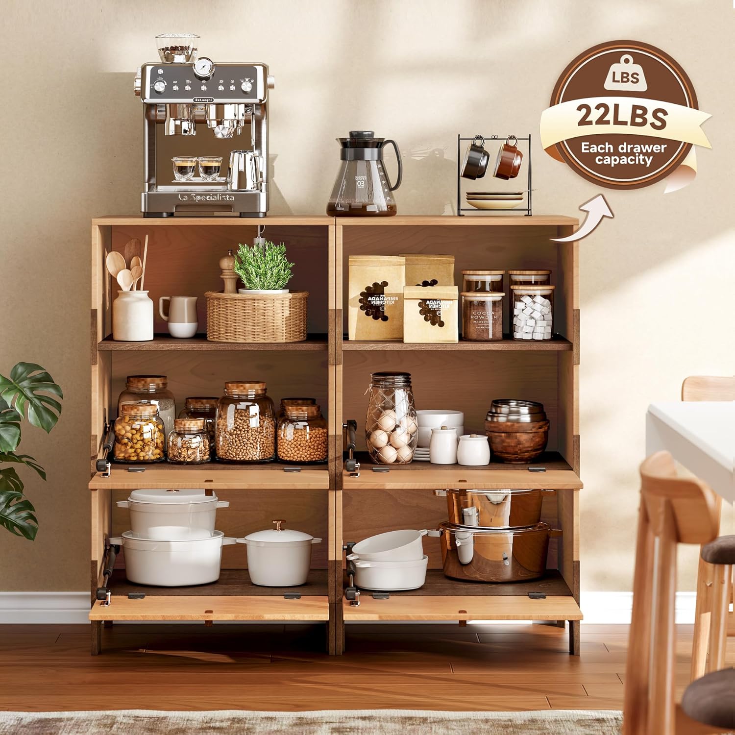 Sebastack Sideboard, Buffet Cabinet with 2 Drawers & Open Storage, Easy Assembly Coffee Bar Wood Buffet Table for Kitchen, Dining Room, Bathroom, Office, Hallway, Beech Color (1 pcs)