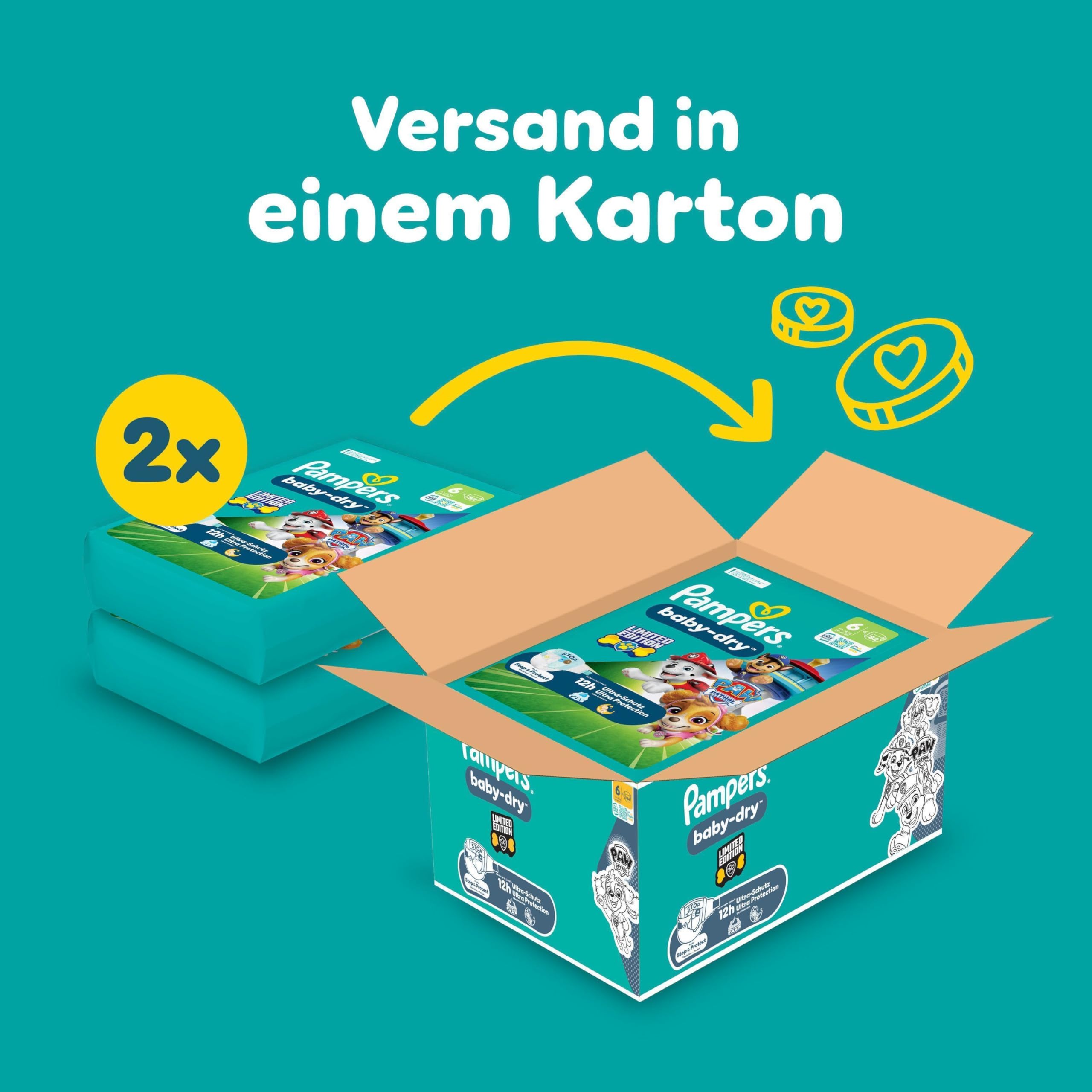 Pampers Baby-Dry Paw Patrol Edition Größe 6, 164 Windeln, 13kg-18kg, Bis zu 100% Auslaufsicher & Komfortable Nacht