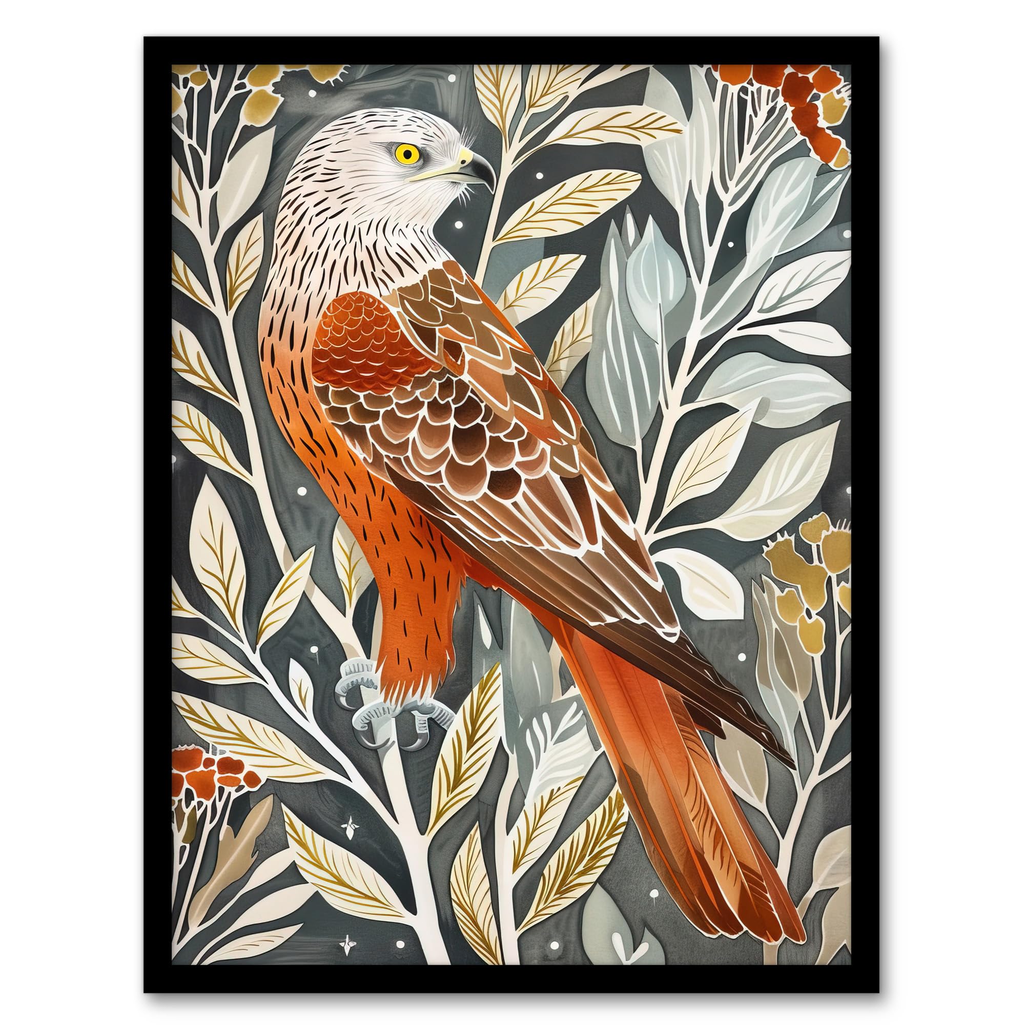 Artery8 Red Kite On Tree Branch Watercolour Portrait Wall Art PrintA4 Size from B&Q