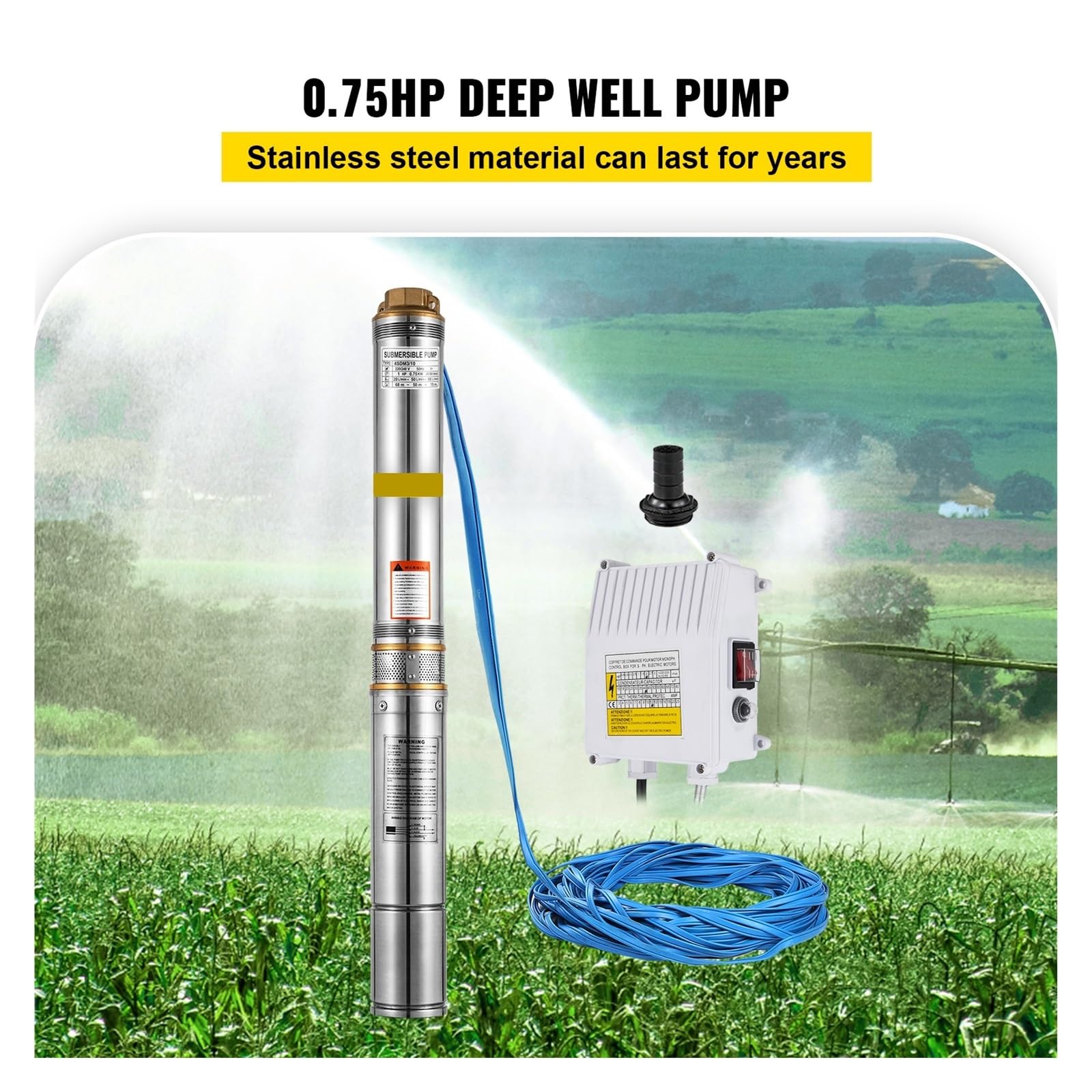 550W pompa głębinowa odwiert 96L/Min pompa głębinowa automatyczny przełącznik przepływu sterowanie 80M pompa wodna 10m kabel do gruntów rolnych Trwałość, Wydajność