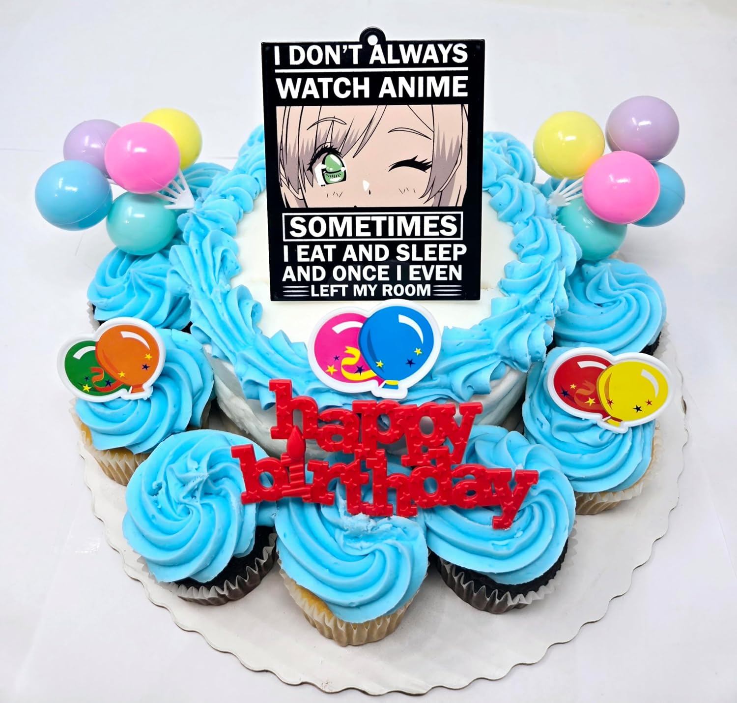 Anime Themed 7 Piece Birthday Cake Topper Set - I Dont Always Watch Anime. Sometimes I Eat And Sleep, And Once I Even Left My Room