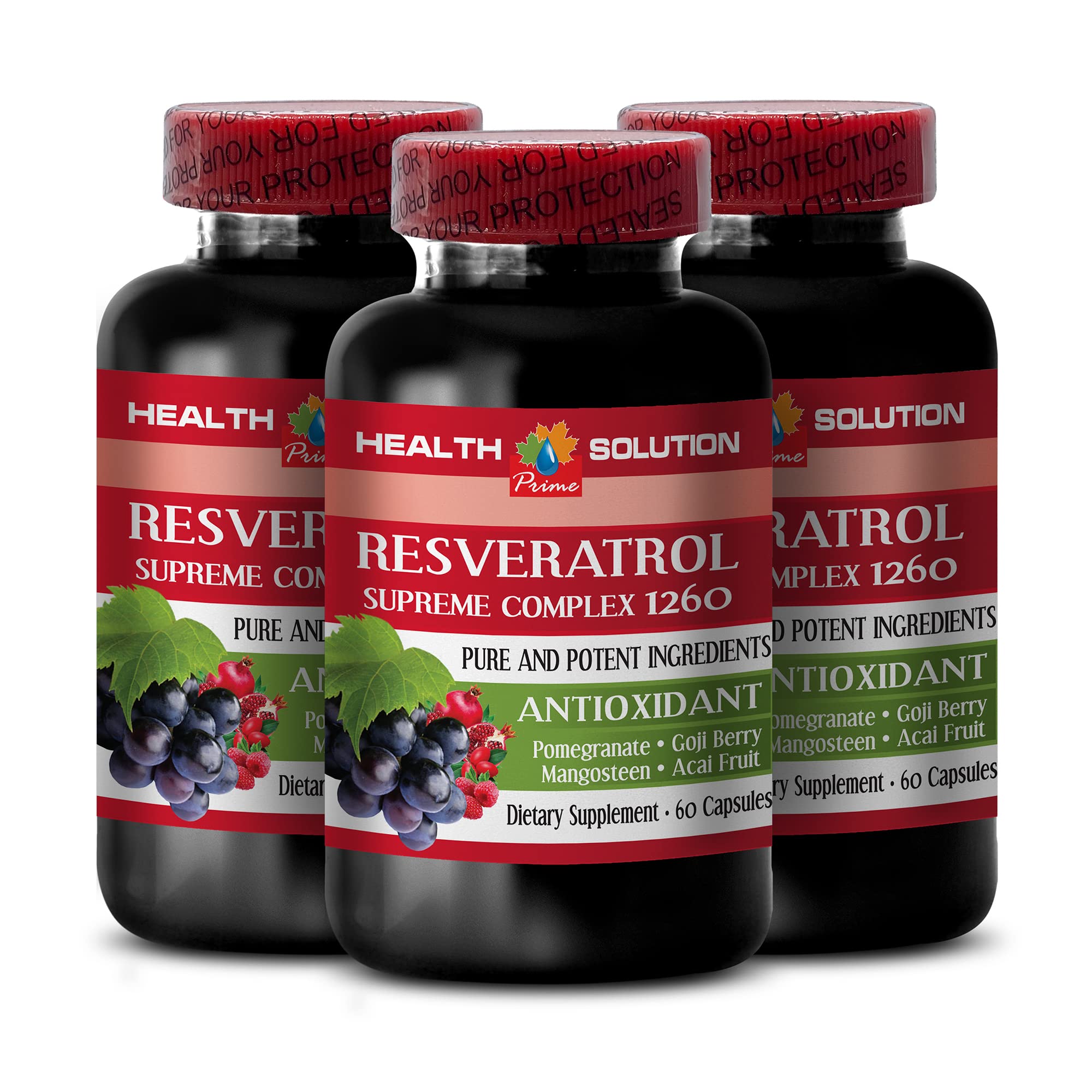 Amplify Your Natural Stamina - RESVERATROL SUPREME COMPLEX - Resveratrol Extract with Goji Berry, Acai, Noni, Pomegranate, Mangosteen, Superfruit Blend, Antioxidant, Immune Support, 3 Bot 180 Caps