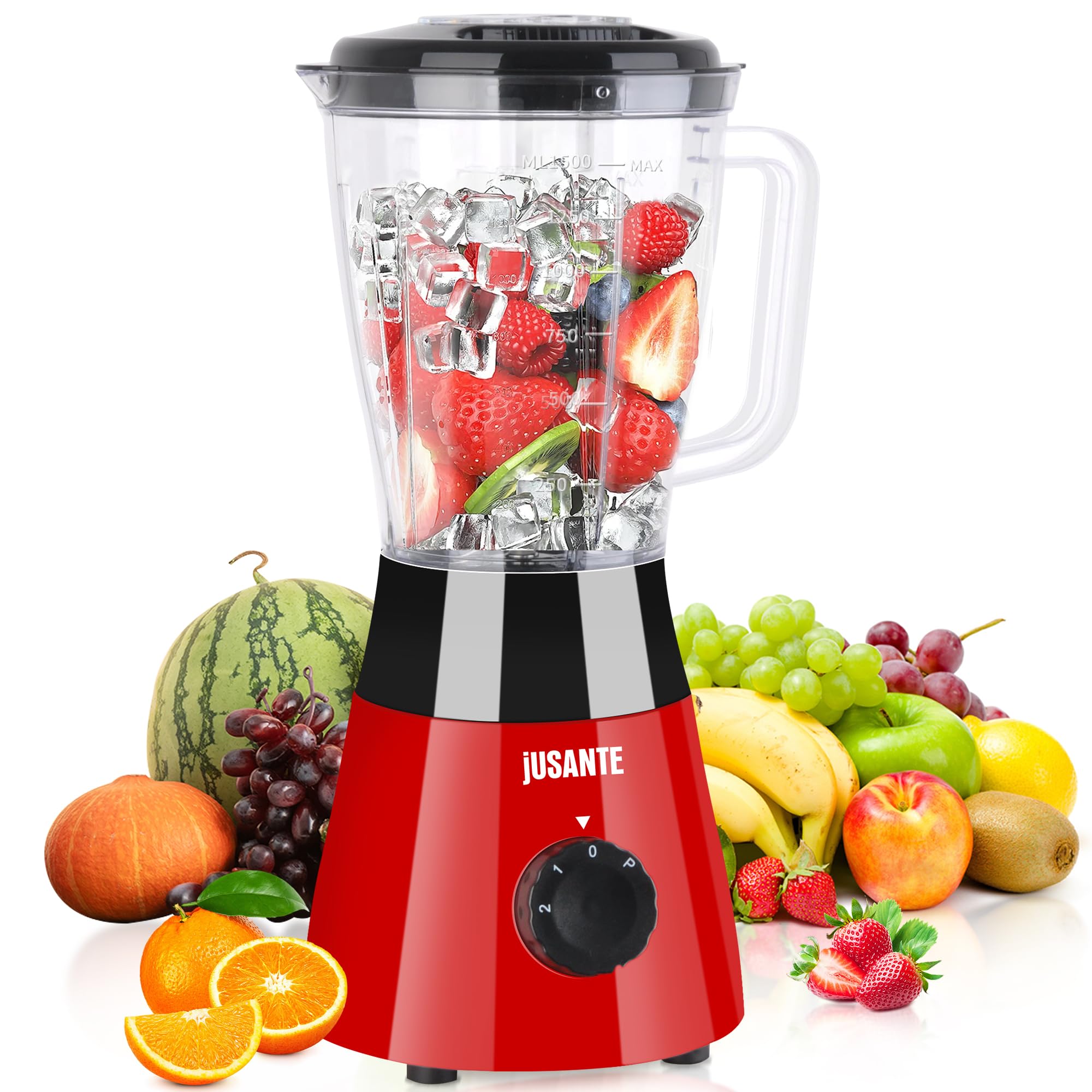 Kitchen Blender 500W Countertop Blender with 52oz Plastic Jar for Smoothies Milkshake Desserts Nut Butter Cocktails Sauces Red