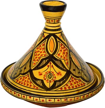 Moroccan Handmade Serving Tagine Exquisite Ceramic With Vivid colors Original 10 Inches in Diameter Yellow