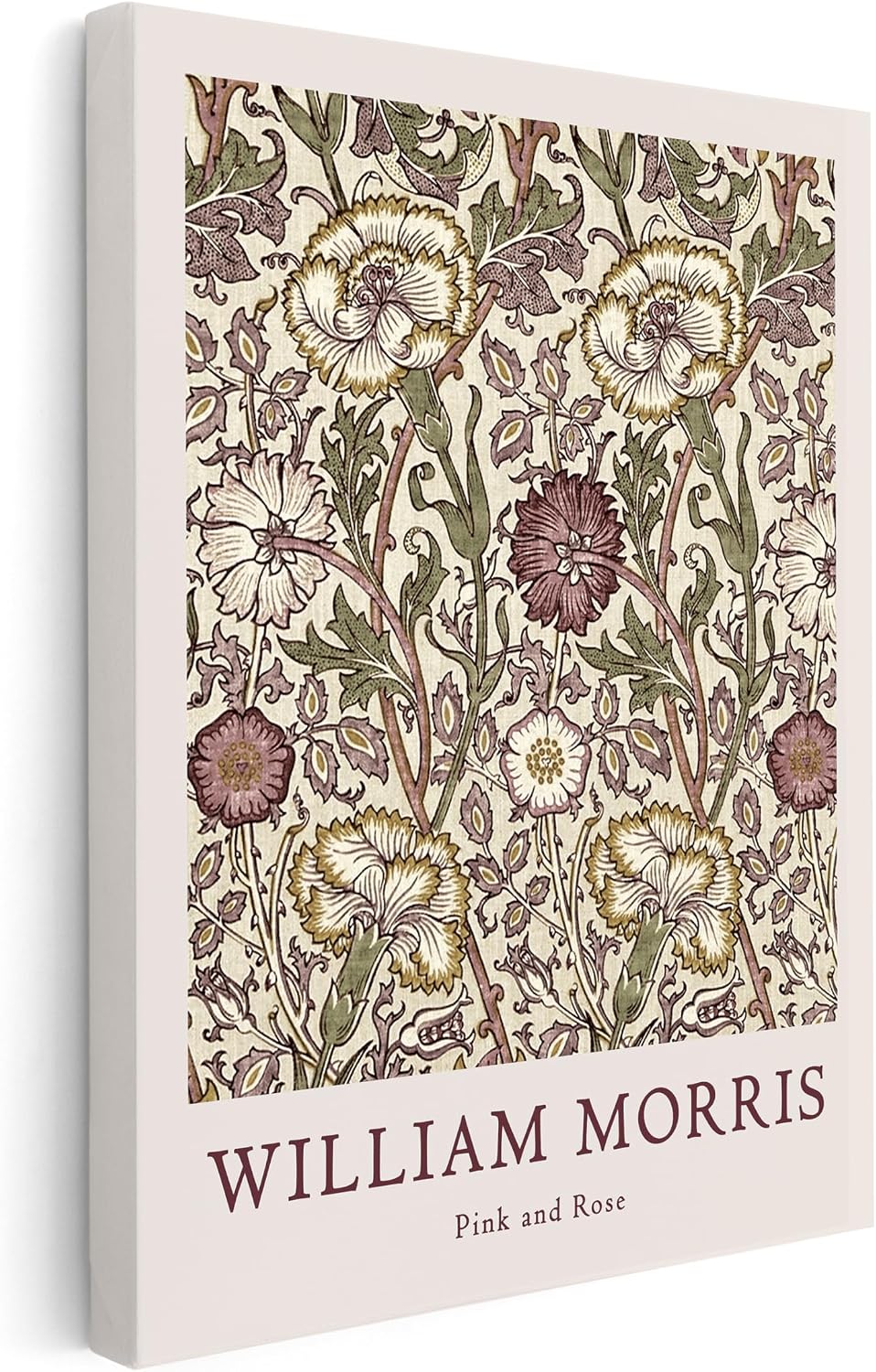 Poster Master Vintage William Morris Canvas - Retro Pink and Rose Print - Floral Art - Botanical Flower Design - Aesthetic Art - Great Living Room or Office Wall Decor - 8x10 STRETCHED Canvas