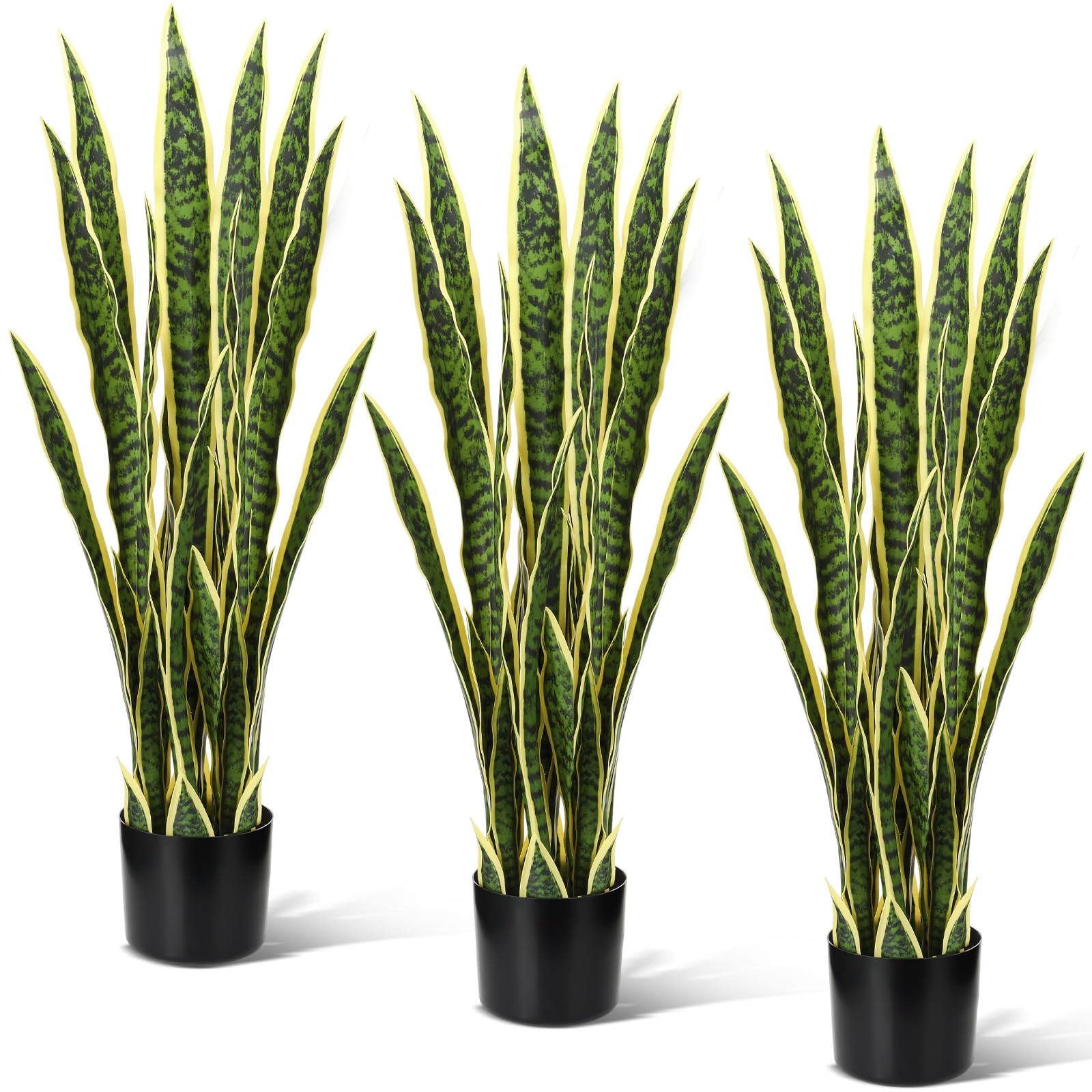 Crowye 3 Pack 3.15 Ft Tall Artificial Snake Plant Faux Sansevieria Plant Large Fake Snake Bulk in Pot for Home Office Housewarming Gift