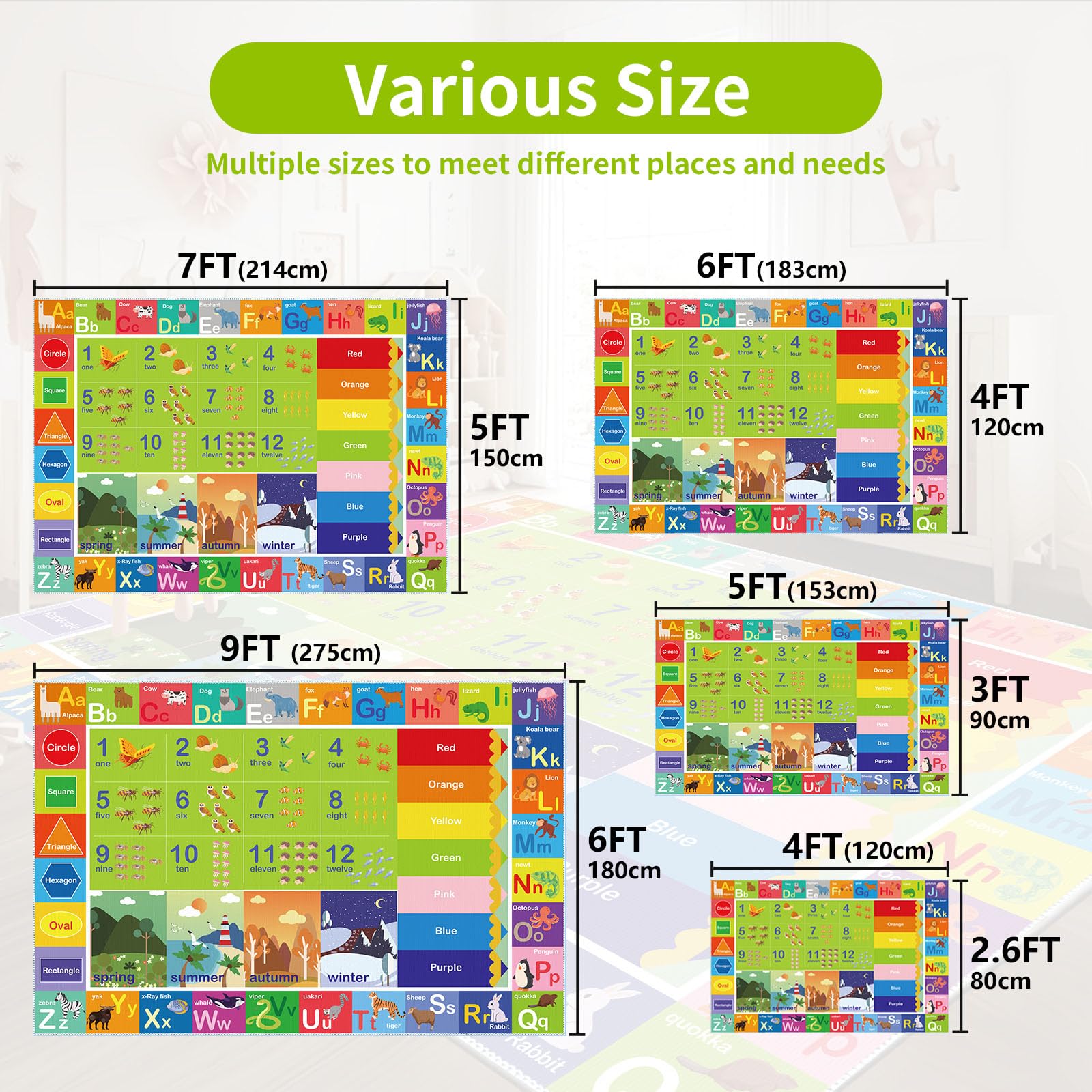 SXHYSM ABC Rug for Kids Playroom,Toddler Alphabet Carpet Washable for Baby Room,Classroom,Play Room,Floor,Bedroom (2.6×4ft)