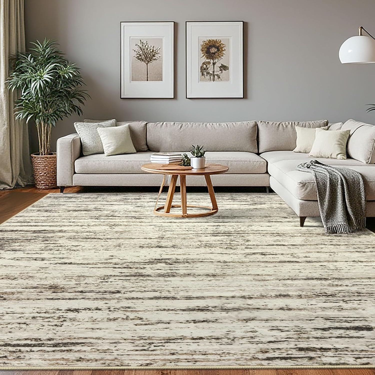 Modern Abstract 8x10 Large Living Room Washable Rug Non-Slip Soft Bedroom Area Rug Beige Thin Print Faux Wool Carpet Throw Rugs for Nursery Playroom Dining Room Indoor Office Home Decor 8' x 10' (Rectangular) Beige White Grey Brown