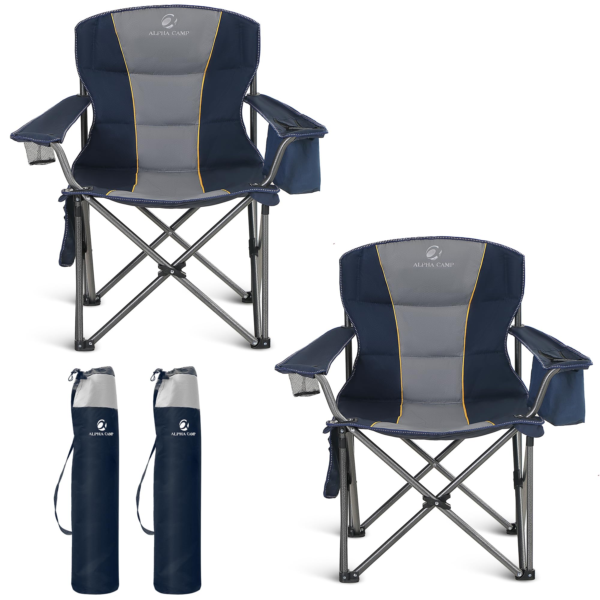 ALPHA CAMP Oversized Folding Camping Chair Heavy Duty Portable Lawn Chairs with Cooler Bag Side Pocket Cup Holder