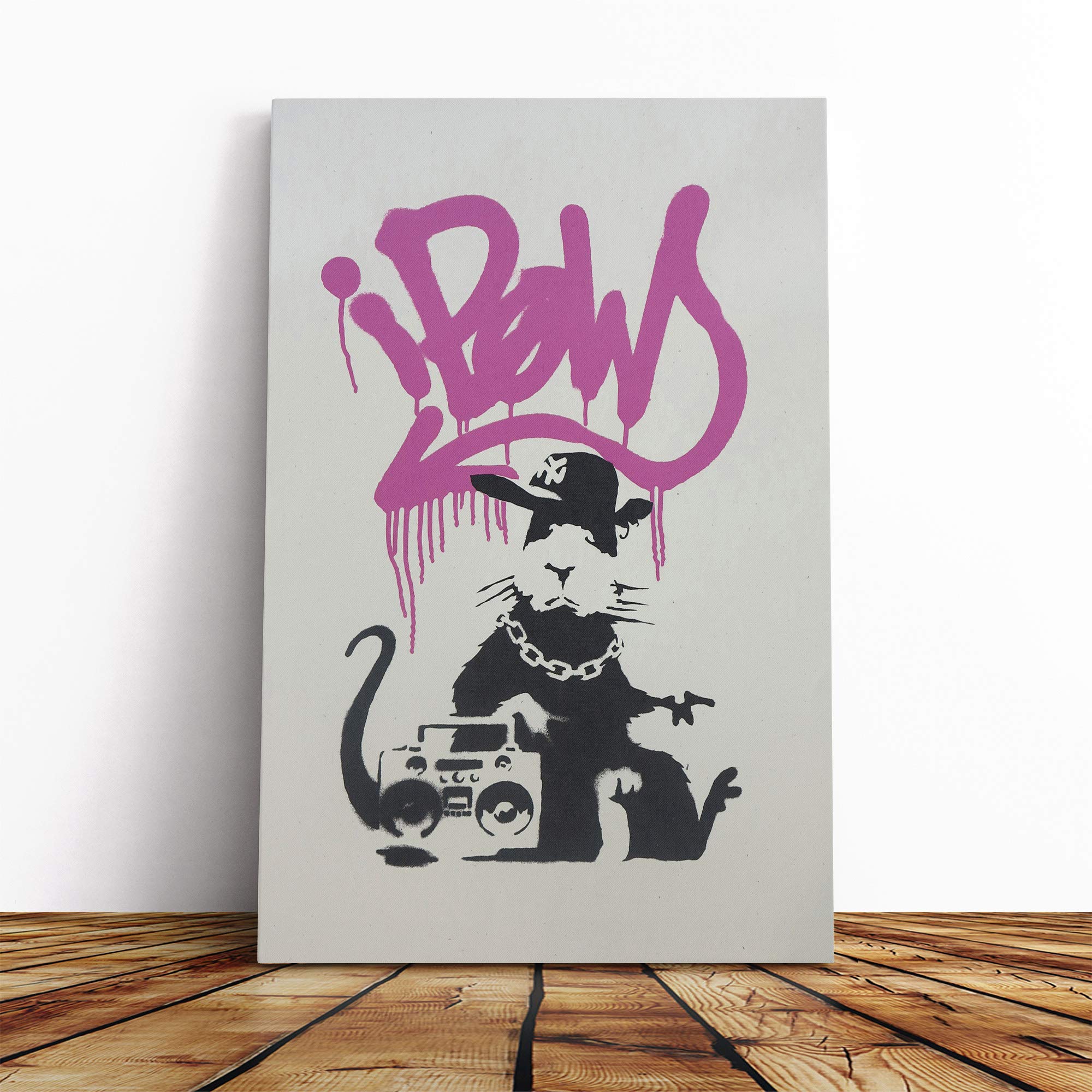 Banksy Gangsta Rat Wall Graffiti Art Canvas Print | Gallery Wrapped 30mm Frame Wall Decor | 20x14 inches | Ready to Hang | Pop Art Picture | Living Room Bedroom Lounge Office