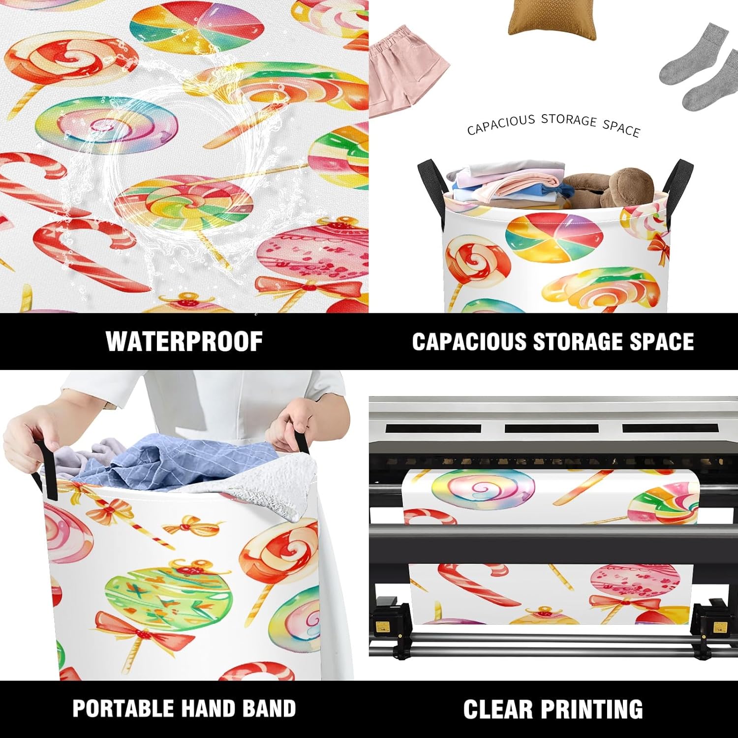 Candy Christmas Large Laundry Hamper Foldable Waterproof Dirty Clothes Basket Dorm Clean Laundry Baskets