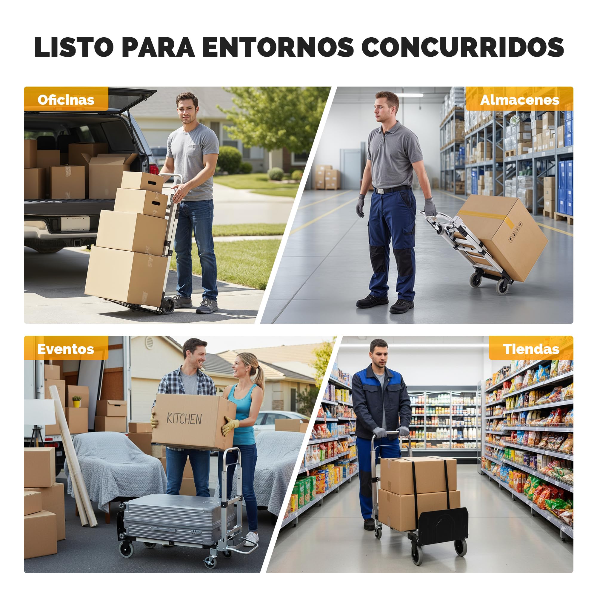 CREWORKS Carretilla Plegable de Aleación de Aluminio 2 en 1, Capacidad Máxima de Carga de 270kg Carro Plegable con Ruedas Bloqueables y 2 Correas para Mudanzas de Casas Estudio y Supermercados