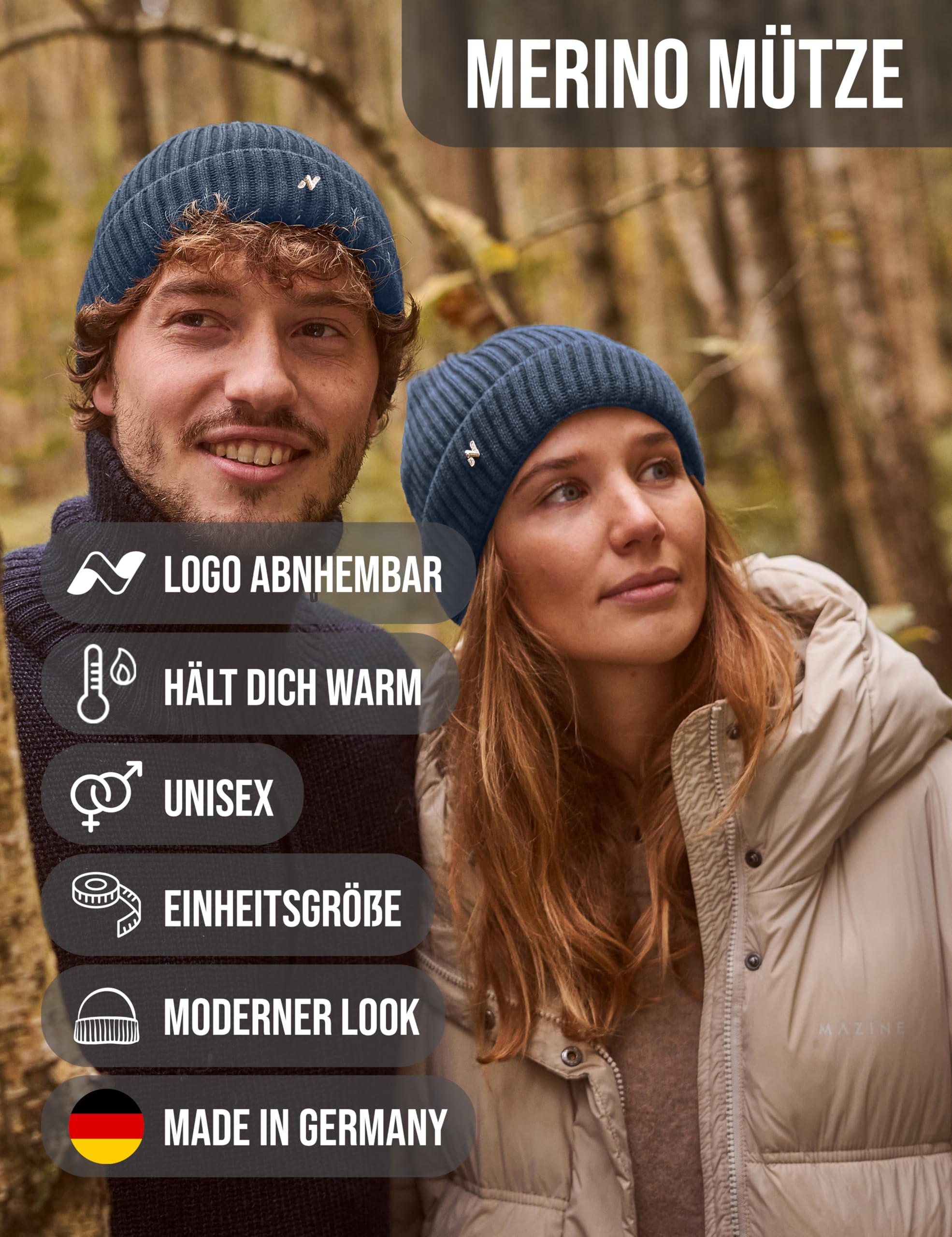 NYTTED® Merino Mütze - Made in Germany - 100% feinste Merinowolle - Wollmütze für Herbst & Winter - Unisex - Beanie für Damen & Herren - Warme Wintermütze - Merino Beanie