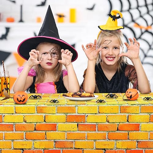 Miniatura 5 de Tiamon 3 manteles de ladrillo amarillo, decoración de fiesta de mago, telón de fondo de pared de piedra medieval, cubierta de mesa de plástico