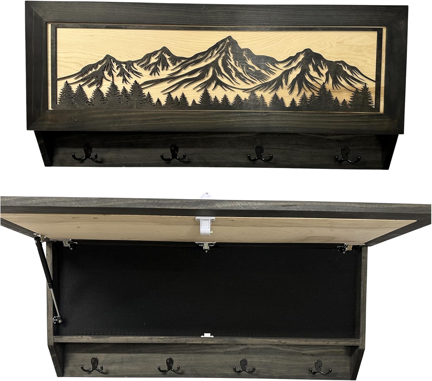 Bellewood Designs Mountain Scene Gun Concealment Decor - Handcrafted Wooden Gun Cabinets - Gun Shelf Hidden Storage for Rifles, Shotguns, & Handguns - Quick Access Hidden Wall Safe