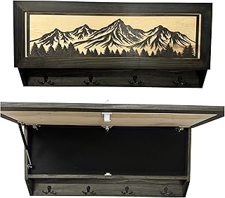Bellewood Designs Mountain Scene Gun Concealment Decor - Handcrafted Wooden Gun Cabinets - Gun Shelf Hidden Storage for Rifles, Shotguns, & Handguns - Quick Access Hidden Wall Safe