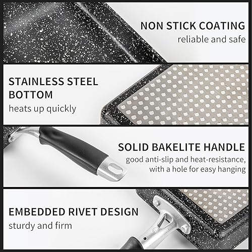 Miniatura 4 de Sartén Tamagoyaki prémium de 7 x 5 pulgadas, sartén para tortilla japonesa antiadherente, sartén japonesa con tapa y cepillo de aceite, sartén para