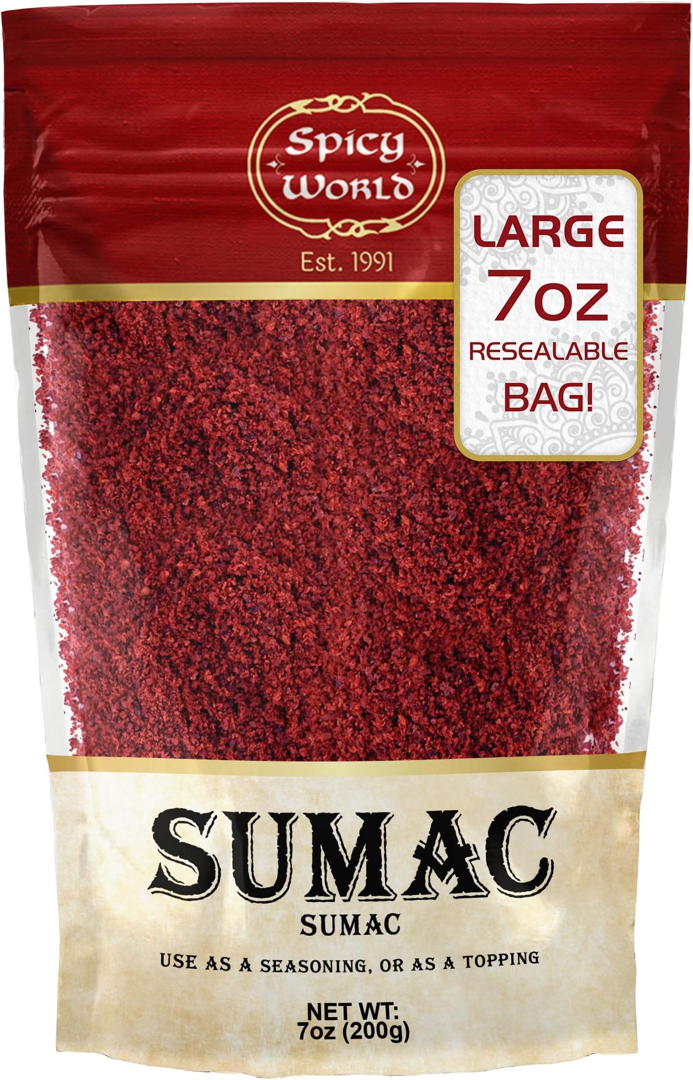 Spicy World Sumac Spice Powder 7 Ounce Bag - Ground Sumac, Sumac Seasoning (Sumak)