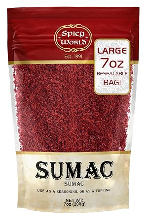 Spicy World Sumac Spice Powder 7 Ounce Bag - Ground Sumac, Sumac Seasoning Sumak