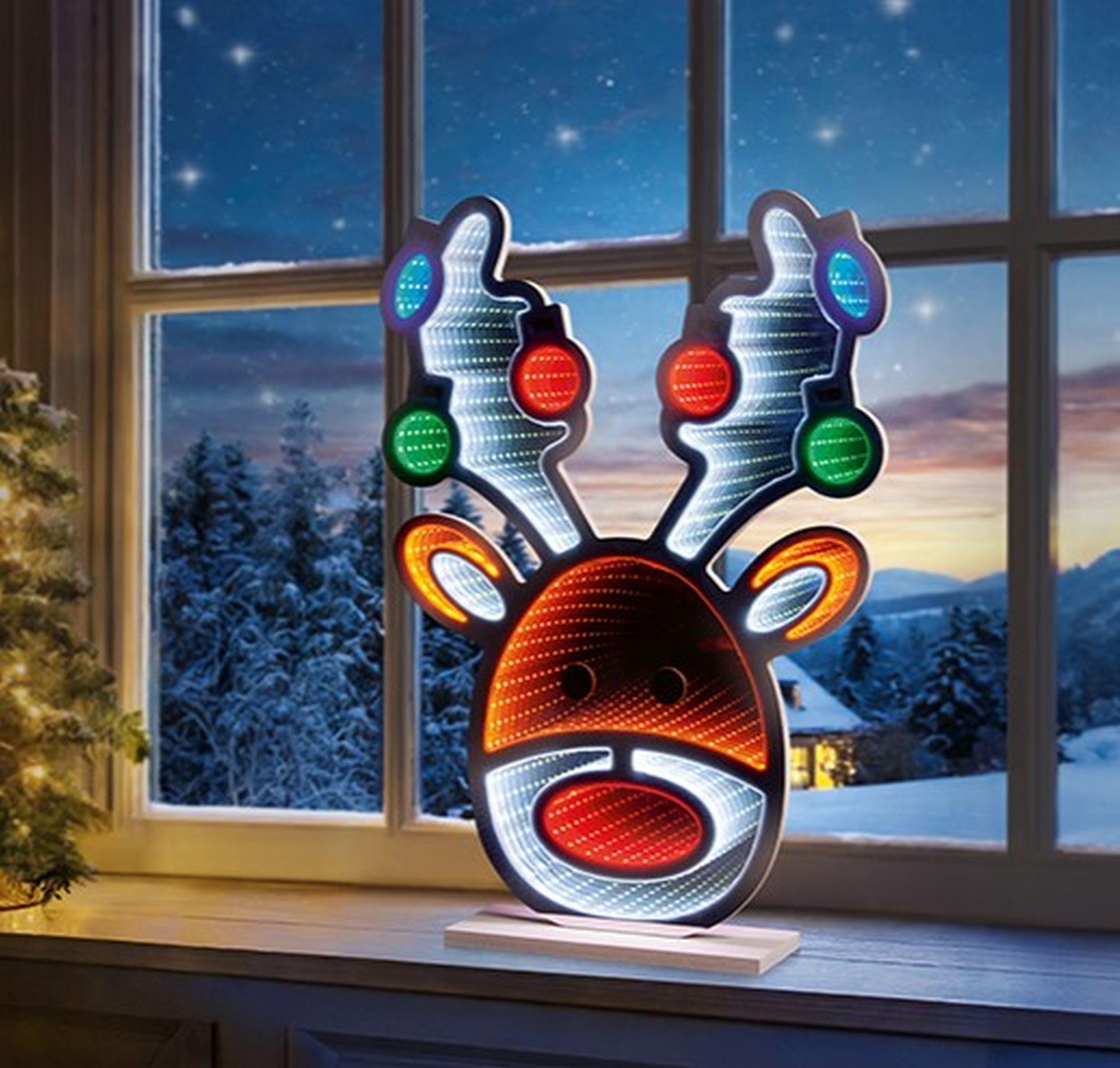 Premier Multi-Color, Metallic 60Cm Standing Stag Head Infinity Light – Led Christmas Reindeer Decoration With 3D Tunnel Illusion – Festive Light-Up Stag Figure For Indoor Christmas Décor And Winter Displays