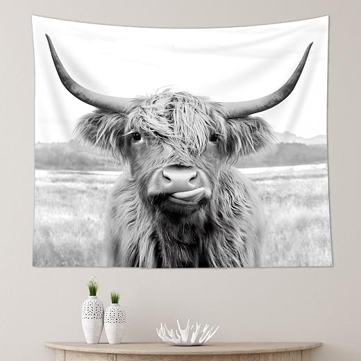 AMBZEK Highland Cow Tapestry, 51Hx59W Inch, Funny Western Decor, Wall Art for Bedroom, Dorm, Living Room