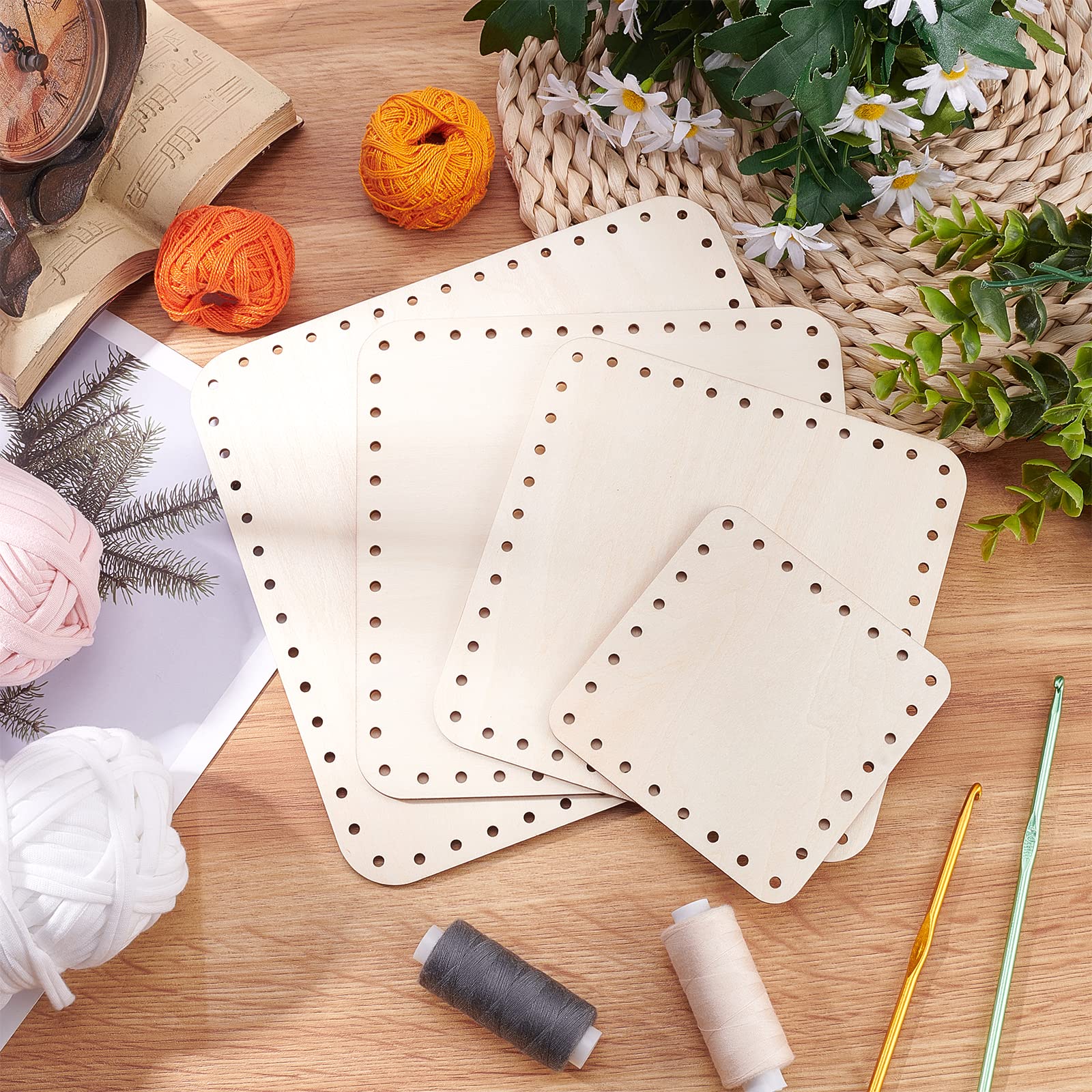 PH PandaHall 12 Fonds De Panier En Bois - Rond, Ovale, Rectangle, Carré Pour Tissage Rotin Et Osier - Kit Complet DIY