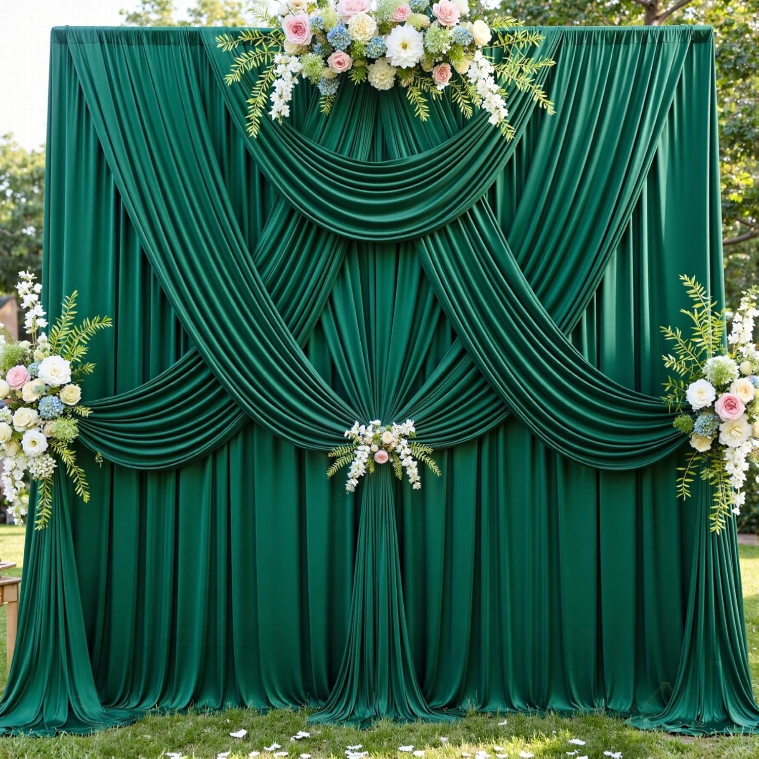 20ft×12ft Forest Green Backdrop Curtains for Wedding Parties, 4 Panels Wrinkle Free Polyester Photo Backdrop Drapes Back Drop Cloth for Birthday Photography Background