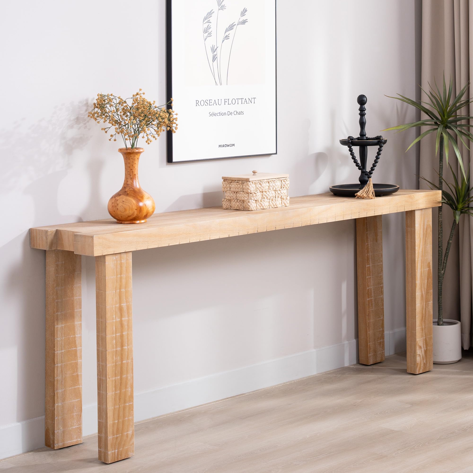 KEIKI 77" Rustic Console Table, Narrow Entryway Table with Modern Farmhouse Design – Long Sofa Table for Hallway or Living Room – Wooden Accent Table – Natural