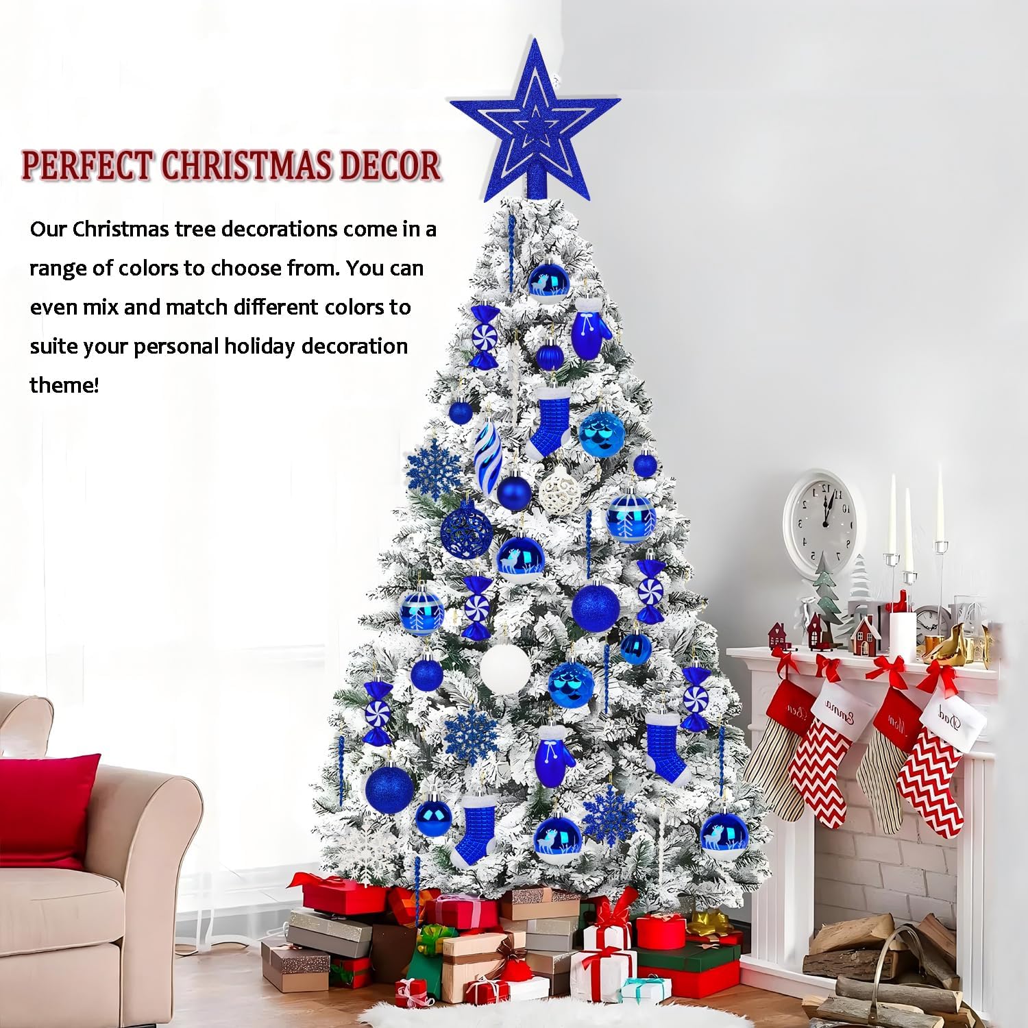 Artmag 135 Pcs Christmas Ball Ornaments Set, Pre-Tied Shatterproof Plastic Assorted Christmas Balls for Xmas Tree Hanging Decorations Festival Party Holiday Decor (Blue)