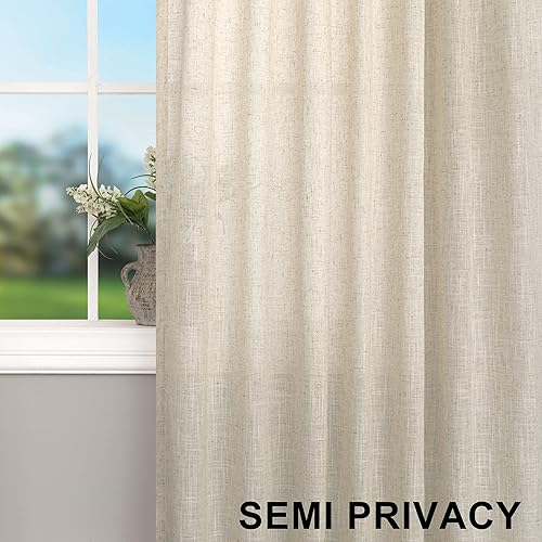 Miniatura 5 de Cortinas de lino extralargas de 120 pulgadas de largo para sala de estar, juego de 2 paneles con pestañas traseras, bolsillo con bucle, cortinas de