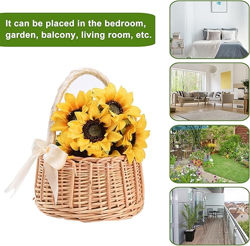 Miniatura 2 de Cesta de niña de las flores, cesta rústica para niña de las flores con cinta, cesta pequeña con asa, cestas de mimbre para niñas de flores de ratán