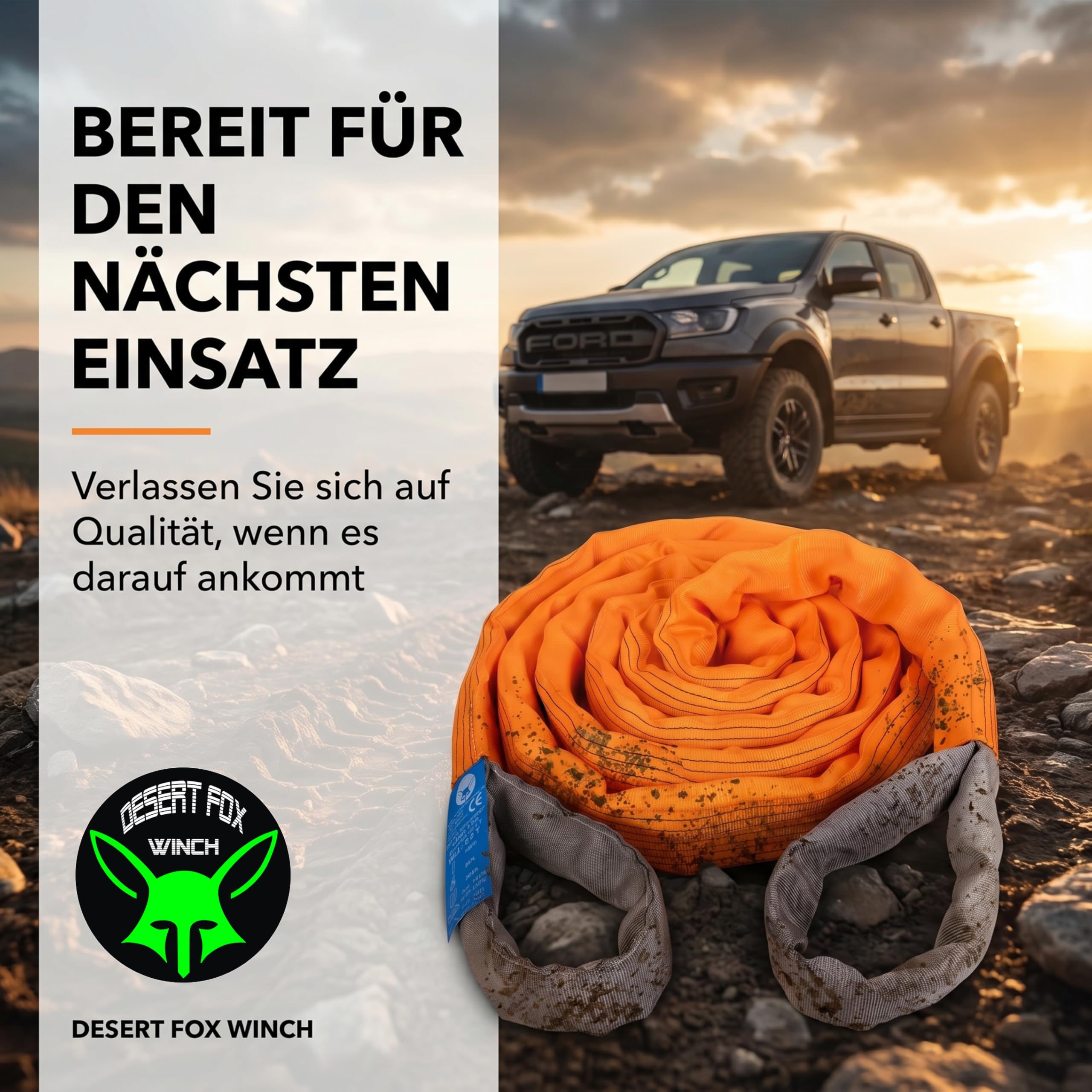 35T Abschleppseil 5m Orange – Profi Bergegurt mit verstärkten Schlaufen | Extrem belastbarer Abschleppgurt für Offroad, SUV, Traktor, LKW & Forst