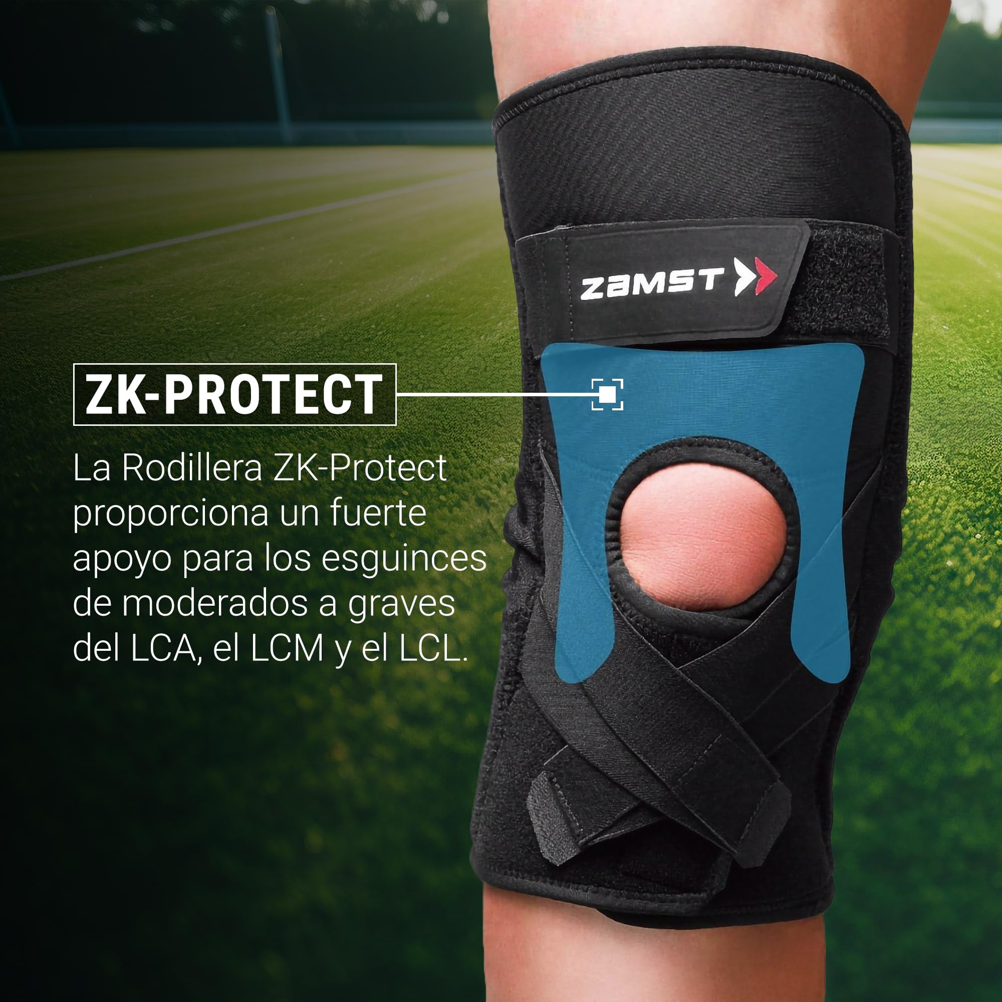Zamst ZK-Protect Rodillera Deportiva - Rodillera de Compresión para Hombres y Mujeres con Soportes de Resina Flexibles para Protección y Esguinces de Ligamentos de LCA, LCM Y LCL - 3XL