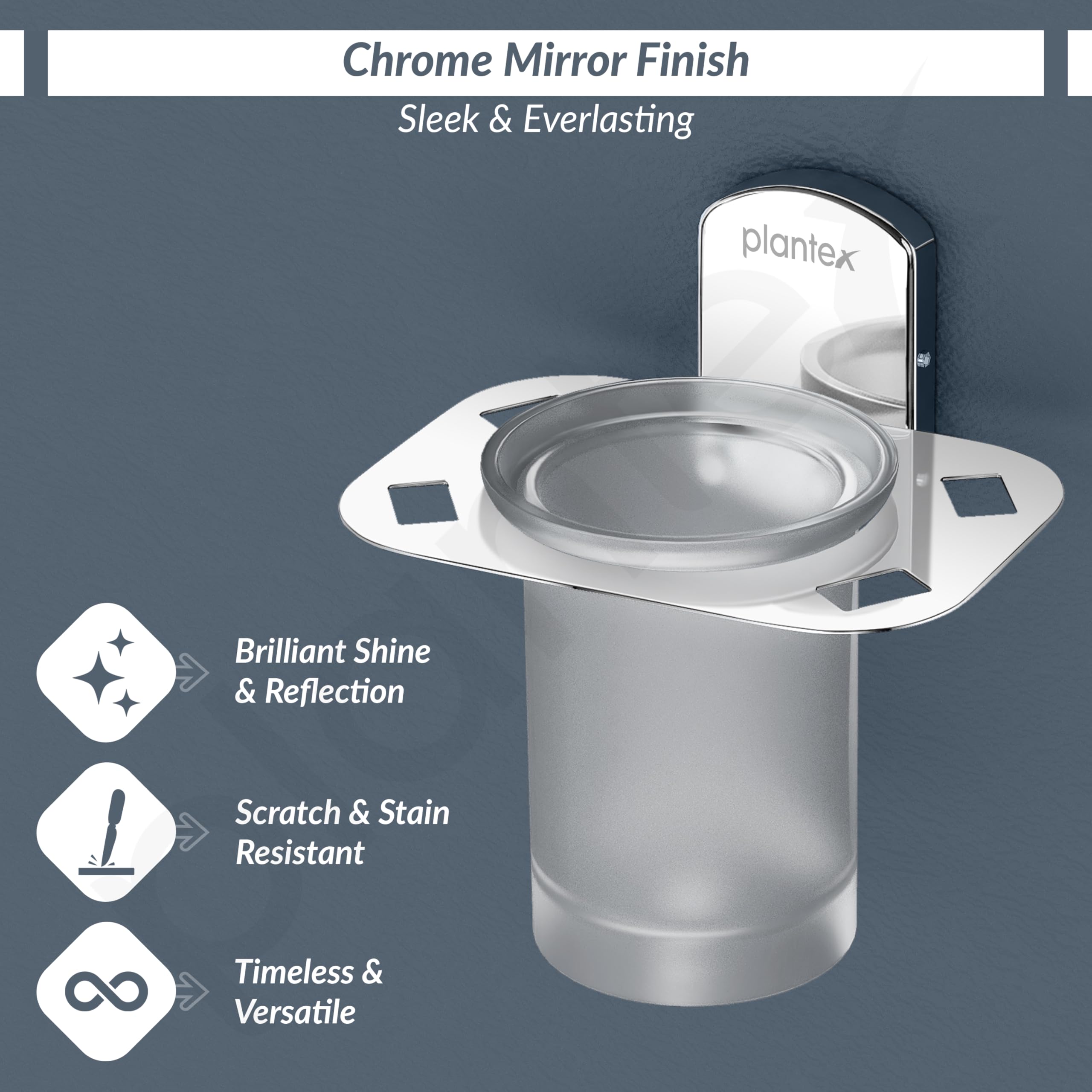 Plantex 304 Grade Stainless Steel Glass Tumbler Holder/Tooth Brush Holder for Bathroom/Bathroom Accessories - Pack of 1 Parv(Chrome) 3