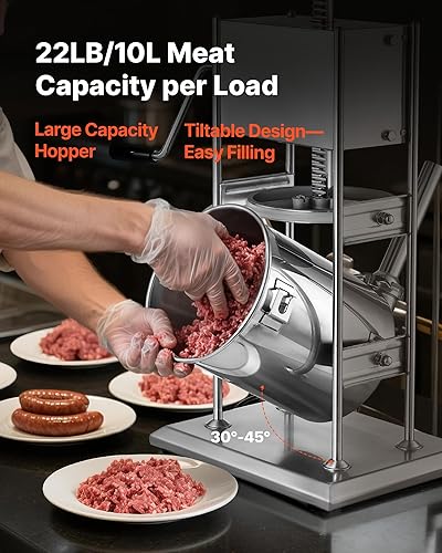 Miniatura 22 de VEVOR Relleno de salchichas, capacidad de 22 libras/10 L, relleno eléctrico de salchichas de acero inoxidable 304, relleno eléctrico vertical